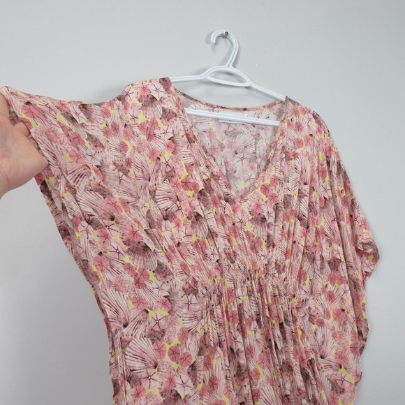 Anthropologie Rujuta Sheth Pink Floral V Neck Kaftan Maxi Dress O/S Beach Cover - Picture 3 of 14